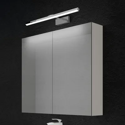 Produktbild von doporro Spiegelschrank Wandschrank in matt weiß 80x70 cm Hängeschrank Aufbewahrungsschrank mit LED Spiegelbeleuchtung 60cm (Chrom)