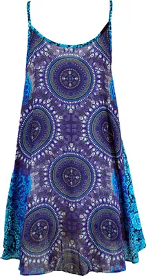 Produktbild von Boho Dashiki Minikleid, Trägerkleid, Strandkleid - Flieder/türkis, Damen, Violett, Viskose, Kleider
