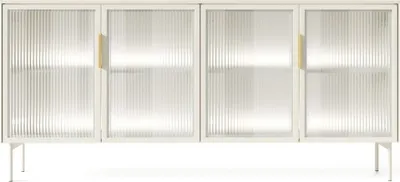 Obrázek produktu pro Prosklená široká komoda s dvířky SULIGENT - kašmír + LED osvětlení
