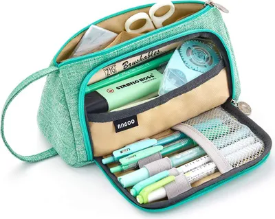 Produktbild von Federmäppchen Groß, Federtaschen Teenager Mädchen,Etui Stifte 3 Fach Grün,Mäppchen mädchen teenager Make-up Tasche mit Halter Schrein Veranstalter für Schule & Büro