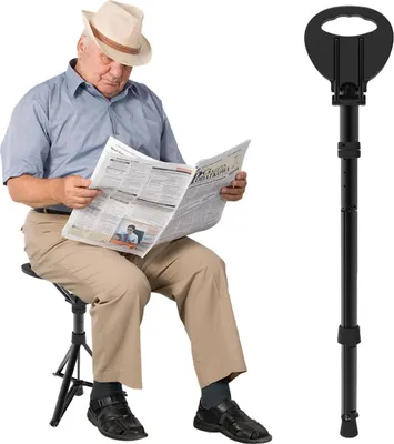 Produktbild von Gehstock mit Sitz, tragbarer Trekkingstöcke,Klappstuhl, aus Aluminium,mit Tragetasche, für Senioren, ältere Menschen, Handicap, Warten/Anstehen/Angeln