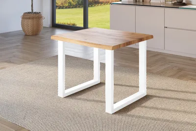 Produktbild von Esstisch Baumkante Holz-Optik Wildeiche 80 x 80 U-Gestell weiß JULIUS