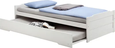 Produktbild von Ausziehbett LORENA in 90 x 190 cm, schönes Tagesbett aus Kiefer massiv in weiß, praktisches Jugendbett mit Auszugskasten