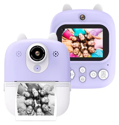 Obrázek produktu pro Andoer multifunkční instantní fotoaparát 3 v 1 dětský instantní fotoaparát 2,4palcový IPS displej dva objektivy 12 MP 32 GB rozšířená paměť se 3 rolemi tiskového papíru a popruhem