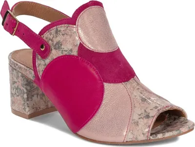 Produktbild von Rosa Leder Sandaletten mit 6,5 cm Absatzhöhe und stabilem Blockabsatz