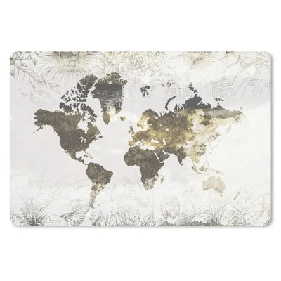 Produktbild von MuchoWow® Mauspad Mousepad Weltkarte - Blumen - Gold 27x18 cm - Mousepads - Maus Mat - Pad - Mausunterlage - Büroartikel - Desk Matten