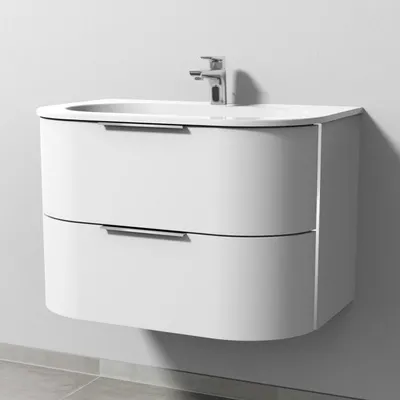 Image de Lavabo en céramique Sanipa 4balance de 80 cm, avec meuble sous-vasque comprenant 2 tiroirs et une poignée