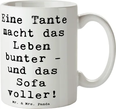 Produktbild von Mr. & Mrs. Panda Tasse Spruch Bunte Tante - Weiß - Geschenk, Herz, Jubiläen, Kaffeetasse, Teetasse, Geschichten, Nichte, Freude, Kaffeebecher, Trinkbecher, Farbe, mit