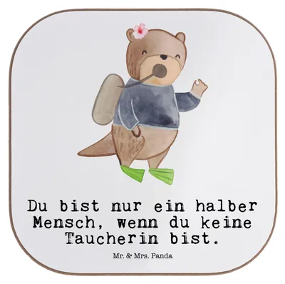 Produktbild von Mr. & Mrs. Panda Untersetzer für Gläser Taucherin Herz - Weiß - Geschenk, Tassenuntersetzer, Coaster, gläseruntersetzer, Glas, Design