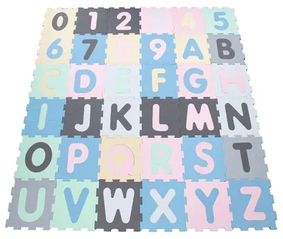 Produktbild von Puzzlematte Spielmatte Schaumstoffmatte Baby Kinder Matte Zahlen Buchstaben Pastell 36 Teile Grösse 32x32 cm x 36 Stk.