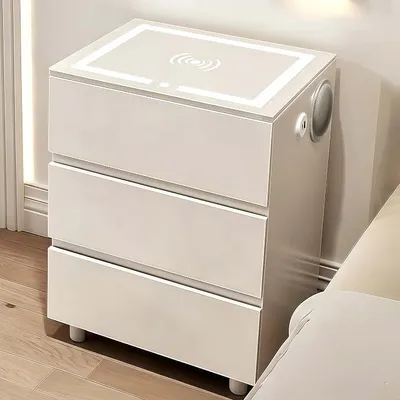 Imagen del producto de Mesita de noche de cristal con 3 cajones