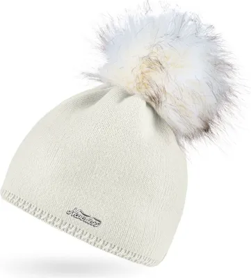 Produktbild von Damen Strickmütze Strick-Beanie mit Bommel Winter-Mütze Bommelmütze Feinstrick Neverless® creme