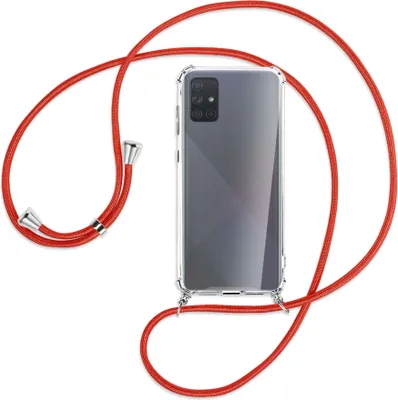 Produktbild von Handykette Backcover-Schutzhülle mit Band (Metall silberfarben) für Samsung Galaxy A71 (A715) - rot