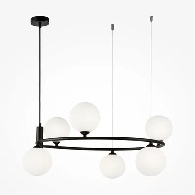 Produktbild von Maytoni Moderne Pendelleuchte Ring 6xG9 excl. in Schwarz aus Metall Glas 25 W für Küche, Schlafzimmer, Wohnzimmer, Esszimmer, Lobby