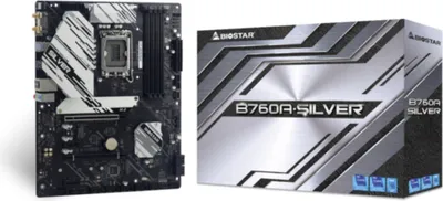 Produktbild von Biostar B760A-SILVER, Intel, LGA 1700, Intel® Core™ i3, Intel® Core™ i5, Intel® Core™ i7, Intel® Core™ i9, LGA 1700, DDR5-SDRAM, 192 GB