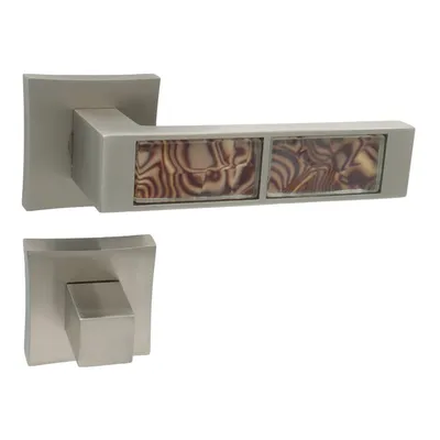 Produktbild von DOMINO Türgriff Drückergarnitur WC-Badezimmer Set | Rosette | für Zimmertür, Bürotür, Kellertür & Innentür | Znal | Nickel satiniert| TIGER-QR M91 RED