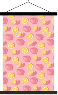 Produktbild von MuchoWow® Textilposter Sommer - Zitrone - Rosa 60x90 cm mit schwarzem Rahmen - Poster Wohnzimmer