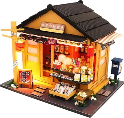 Image de Habarri | Maison Miniature - DIY Maison de Poupées - Maison en Bois avec Meubles et éclairage LED - Cadeau pour Enfants - Boutique À Tokyo