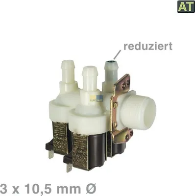 Produktbild von Magnetventil wie Miele 1678013 dreifach 90° 10,5 mm mit Reduzierung