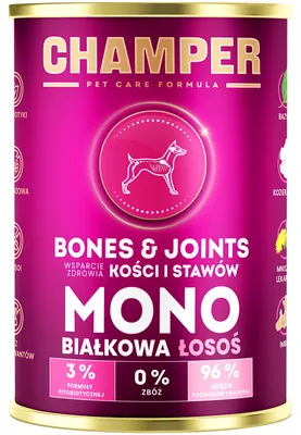 Immagine prodotto di Cibo umido per cani Monoprotein Champer Ossa e articolazioni Salmone 6x400g