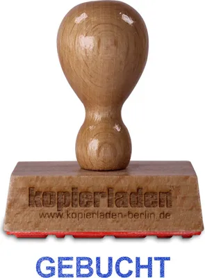 Produktbild von Holzstempel GEBUCHT, 50 x 10 mm, hochwertiger Holzstempel aus Buchenholz Lagertext „GEBUCHT“ –ideal für Büro und Privat