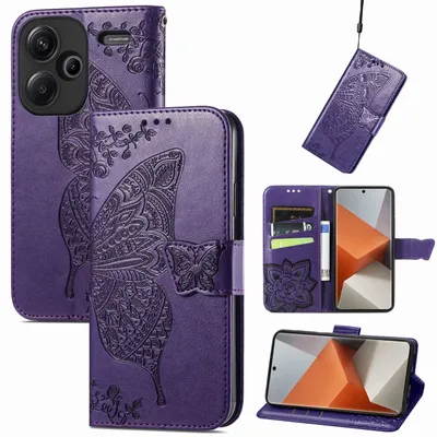 Image de Étui de protection en similicuir pour Xiaomi Redmi Note 13 Pro Plus, motif papillon, violet