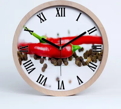 Produktbild von Holzuhr 20fi cm wanduhr - schwarze Spitzen - und Chilischote