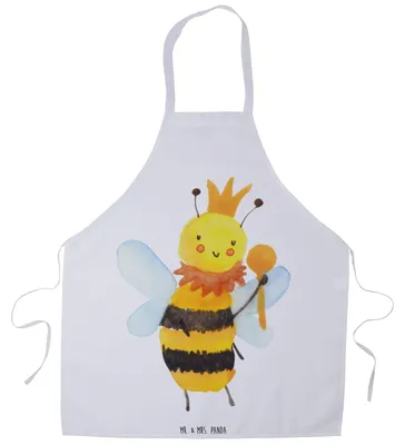 Produktbild von Mr. & Mrs. Panda Kochschürze Biene König - Weiß - Geschenk, Backschürze, Schürze, Grillschürze, Küchenschürze, Gastro