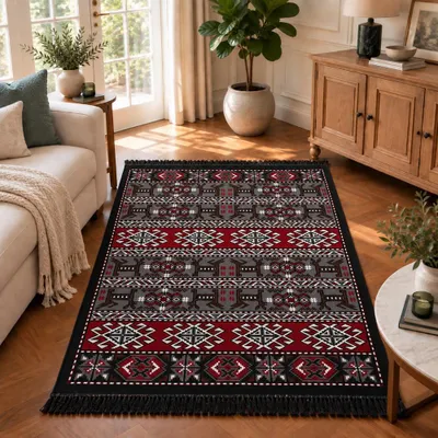 Imagen del producto de Alfombra BiggHome – 80x150 cm, lavable a máquina, duradera, con diseño étnico ideal para el salón, modelo SA25HC, 31.5 x 59.06 pulgadas, 3.21 lbs.