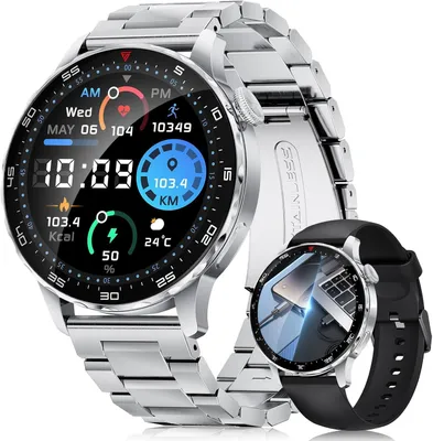 Produktbild von FITFLEX Smartwatch Herren 1,43" HD AMOLED Touchscreen, 750mAh Akku, 120+ Sportmodi, Fitnessuhr mit Herzfrequenz, Bluetooth Anruffunktion, Android iOS