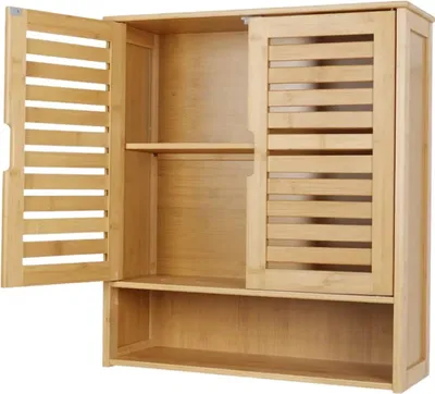 Image de Bambus Lavish - Armoire suspendue murale pour la salle de bain et la cuisine - Organiseur multifonctionnel en bois naturel