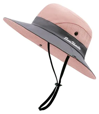 Produktbild von Sonnenhut Damen UV-Schutz Faltbar Mesh Pferdeschwanz Breite Krempe Grau-Rosa Einheitsgröße