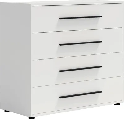 Produktbild von Modena K4SZ Kommode 100 cm – moderne Kommode mit 4 großen Schubladen, funktionaler Stauraumschrank für Wohnzimmer, Schlafzimmer, Jugendzimmer und Büro (Weiß)