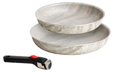 Produktbild von ChefLine Marmor, hergestellt in Italien, 3-teiliges Set: 2 Pfannen (24 cm und 28 cm) mit abnehmbarem Griff