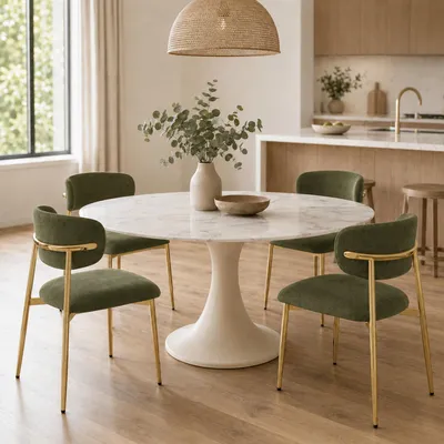 Productafbeelding van Flieks Eetkamerstoelen, set van 4, met verstelbare hoogte, goudkleurige poten, gestoffeerde stoelen voor eetkamer en keuken, afmetingen 51x50x81 cm, groen en goud