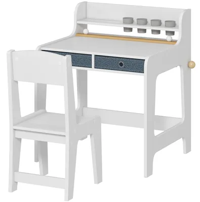 Produktbild von Kinderschreibtisch mit Stuhl, Schulschreibtisch mit 2 Schubladen und Ablage, Tisch 62,8 x 55,6 x 73,8 cm und Stuhl 31,5 x 35 x 65,5 cm