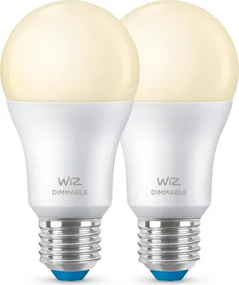 Produktbild von WiZ Lampe 60 W A60 E27 x2, Intelligentes Leuchtmittel, Wi-Fi/Bluetooth, Weiß, Wi-Fi 4 (802.11n), 802.11b, 802.11g, LED, E27