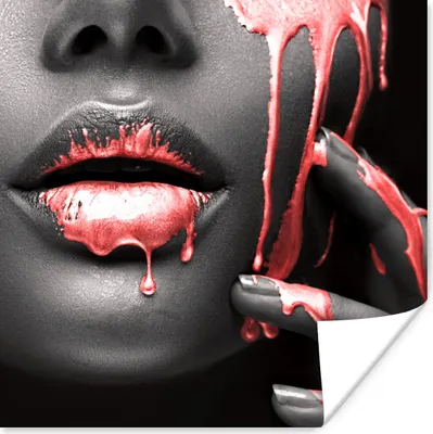 Produktbild von MuchoWow® Poster Lippen - Rot - Schwarz 50x50 cm - Wohnzimmerdekoration