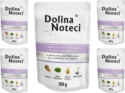 Produktbild von Dolina Noteci Glutenfrei Premium Nassfutter für Kleine Hunde mit Kaninchen, Bohnen und braunem Reis 100g (5-er pack)