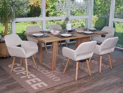 Obrázek produktu pro sada 6 jídelních židlí HWC-A50 II, kuchyňská židle, retro design 50. let  textil, krémová/šedá, světlé nohy