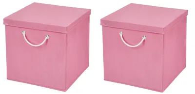 Produktbild von 2 Stück Rosa Faltbox 30 x 30 x 30 cm  Aufbewahrungsbox faltbar mit Kordel und mit Deckel