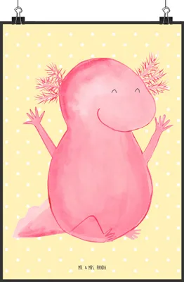 Produktbild von Mr. & Mrs. Panda Bild Axolotl Hurra DIN A2 - Gelb Pastell - Geschenk, Spaß, Lurch, Wandbild, Freude, wanddeko, Plakat, Wanddekoration, drucke