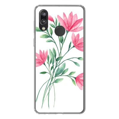 Produktbild von MuchoWow® Handyhülle Schutzhülle Hülle für Huawei P20 Lite (2020) Blumen - Aquarell - Rosa Silikon Softcase Handy Hülle - Kartenhalter