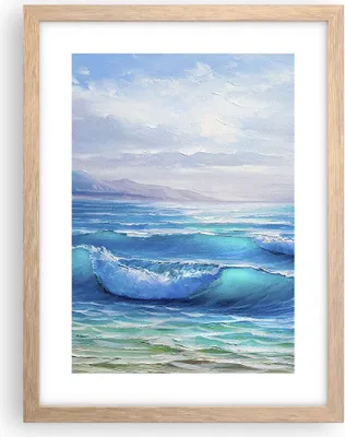 Produktbild von Gerahmtes Poster - Rahmen in heller Eiche - Meer Welle Möwe - 30x40 cm - Wand Bild - Wanddeko - Wandbilder - Kunstposter - Wandposter - Bilderrahmen - Bilder - Kunstdruck - Wandbild - P2NPA30x40-4033