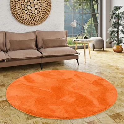 Produktbild von Luxus Super Soft Hochflor Teppich Silky Orange Rund, Größe:160 cm Rund