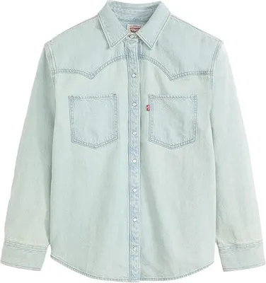 Produktbild von Levi's, Damen, Western, Hemd, Bluse, Jeanshemd, Hellblau, Grau, Denim, Baumwolle, Druckknöpfe, Langarm, Oversize, Relaxed, Fit, Größe, L