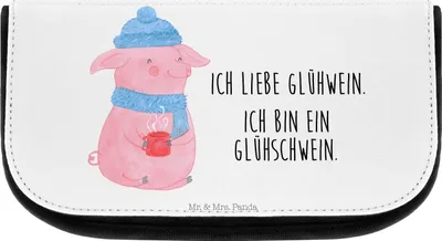 Produktbild von Mr. & Mrs. Panda Kulturbeutel Schwein Glühwein - Weiß - Geschenk, Glühschwein, Organizer, Weihnachten, kosmetik, Toilettentasche, Weihnachtsmarkt, Punsch, Kosmetiktasche