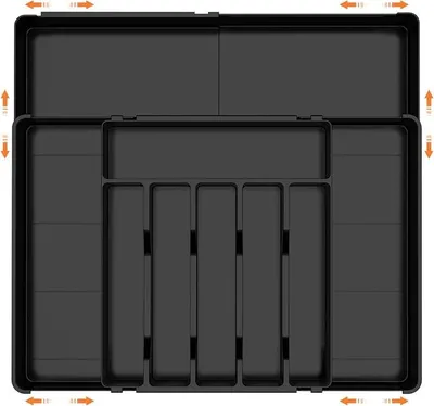 Produktbild von PolkaHome® Große Schubladen-Organizer-Box, 6-9 Fächer verstellbar, Breite 326-540 mm, herausnehmbarer Besteckkasten, langlebig und