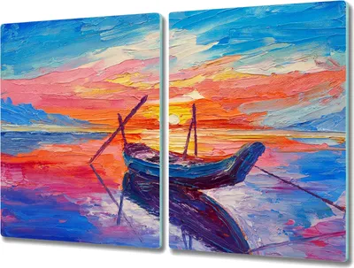 Produktbild von Coloray Küchenbrett Kochplattenabdeckung Hackbrett Schneidebrett Herdabdeckplatte 2x40x52 cm - Boot Sonnenuntergang