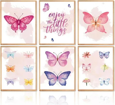Produktbild von Dazzlewall Aquarell Schmetterling Poster Set 20x25 cm ohne Rahmen, motivierende Wandbilder 6er Set